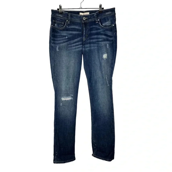 Banana Republic Heritage Dark Blue Distressed Straight Leg Jeans 10 - Picture 1 of 4